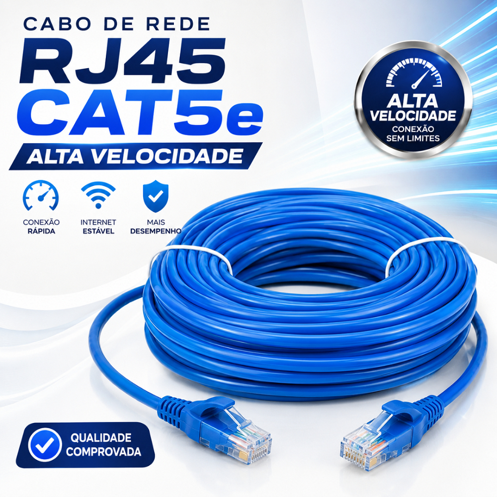 Cabo de Rede CAT5 3, 10 e 20 Metros Montado Conexão Alta Velocidade
