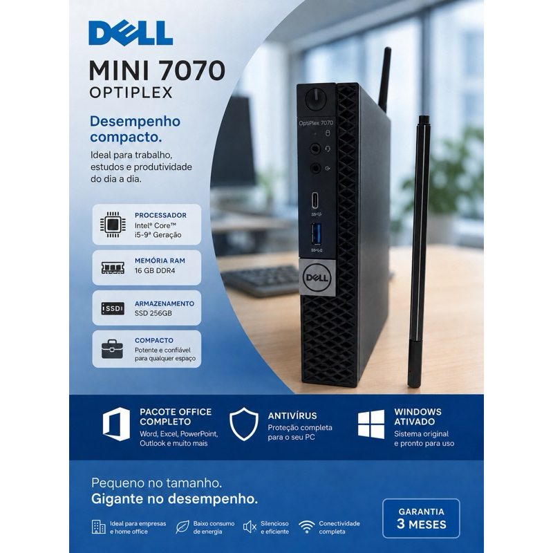 MINI PC DELL  Optiplex Micro 7070 - Intel Core I5 9500T 16GB RAM/SSD 256 GB/ BLUETOOTH/WIFI/SOM INTEGRADO