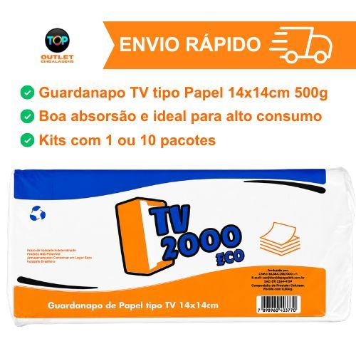 Kit 1/5 Guardanapo TV 2000 Eco Tipo Papel 14x14cm 500g