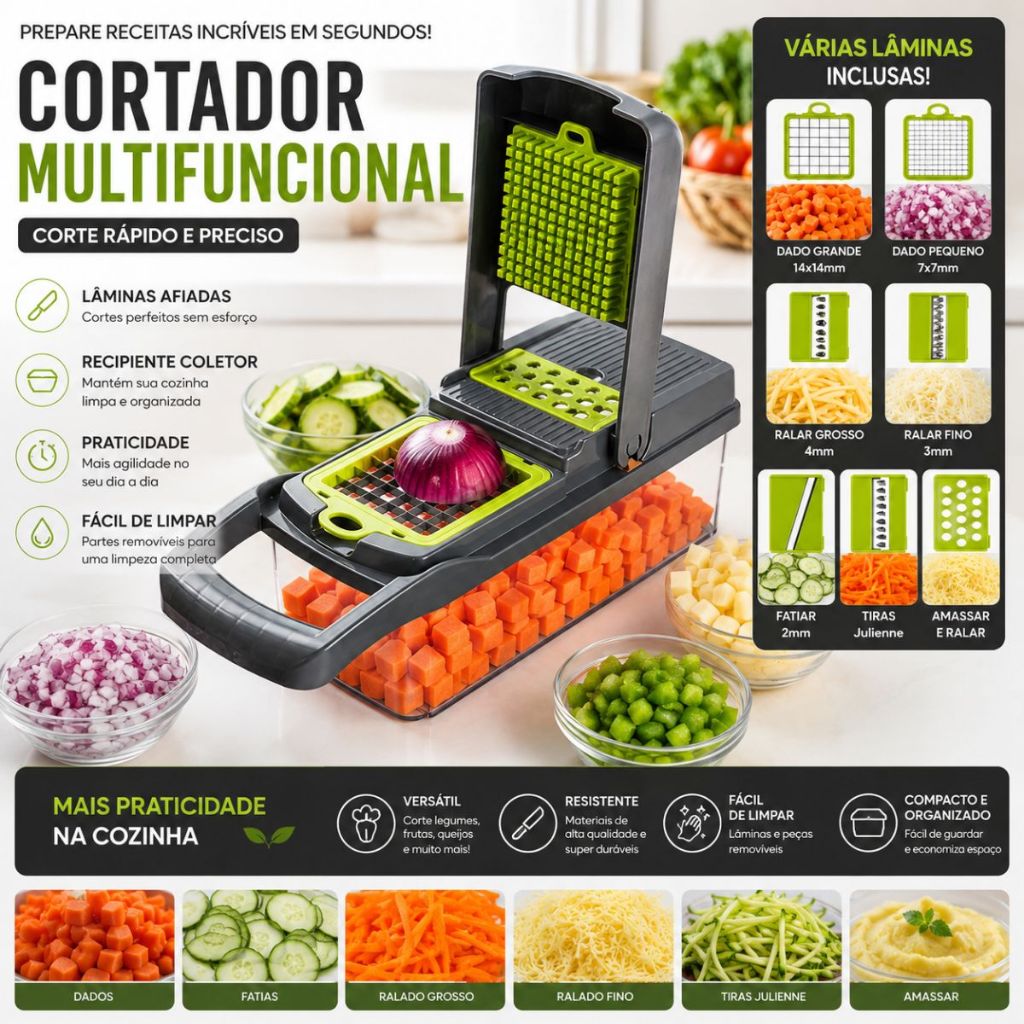Fatiador De Cozinha Multifuncional Profissional Em Aço Inoxidável 16 em 1 Vegetais Frutas Legumes
