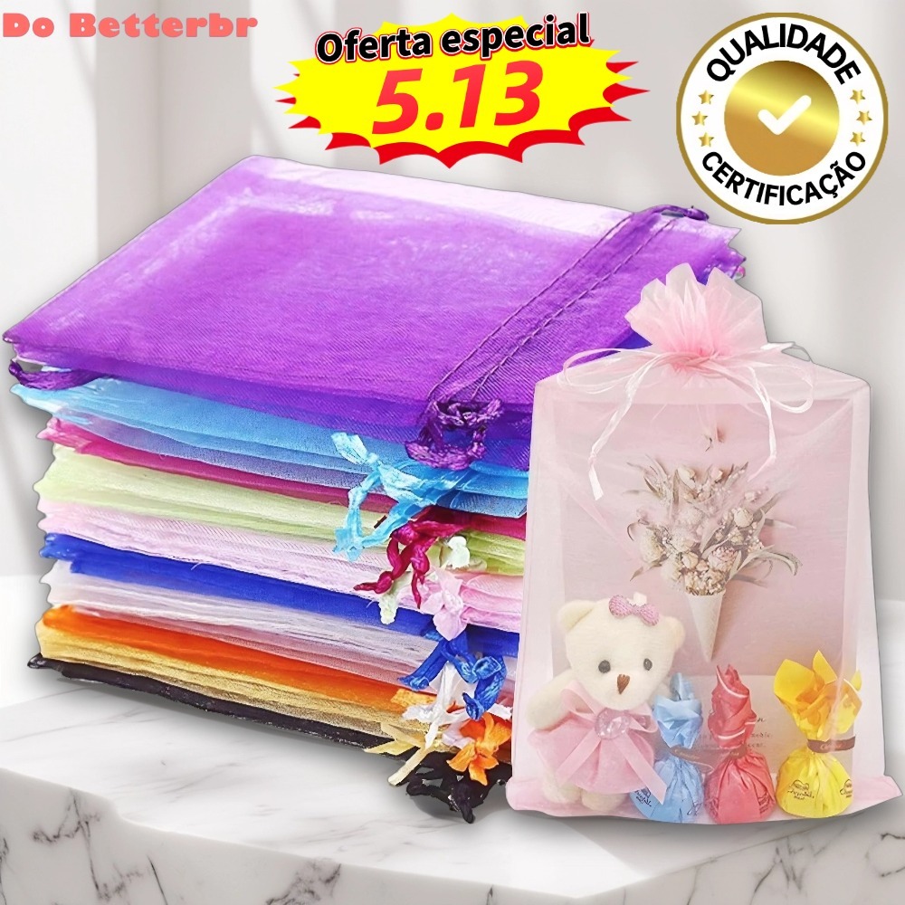 Kit 50/100 Un Saco Saquinho Organza Tule Saquinho 7x9 9x12 10x15 Festa Casamento Saco Sacolas de presentes de Natal