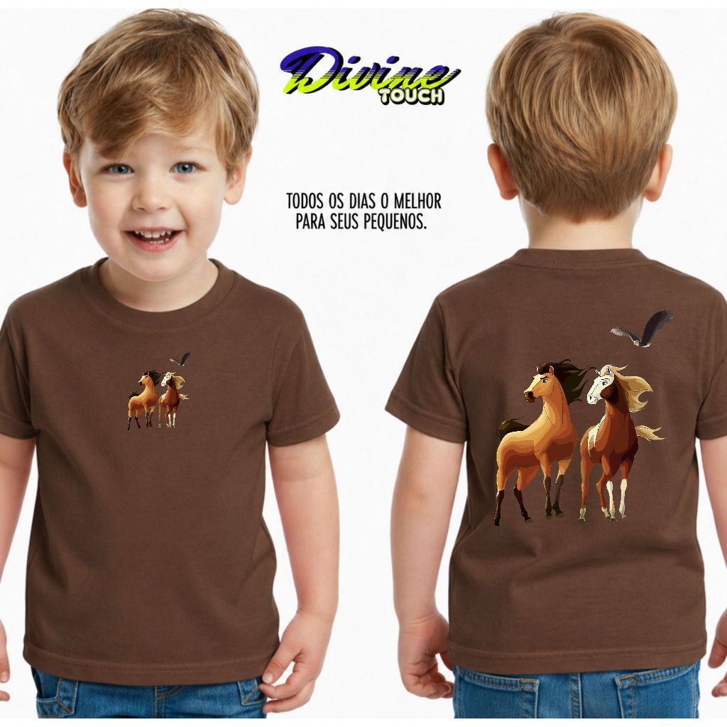 Camiseta Infantil Malha 30.1 100% Algodão Camisa Juvenil Estilosa Divertida Cavalos