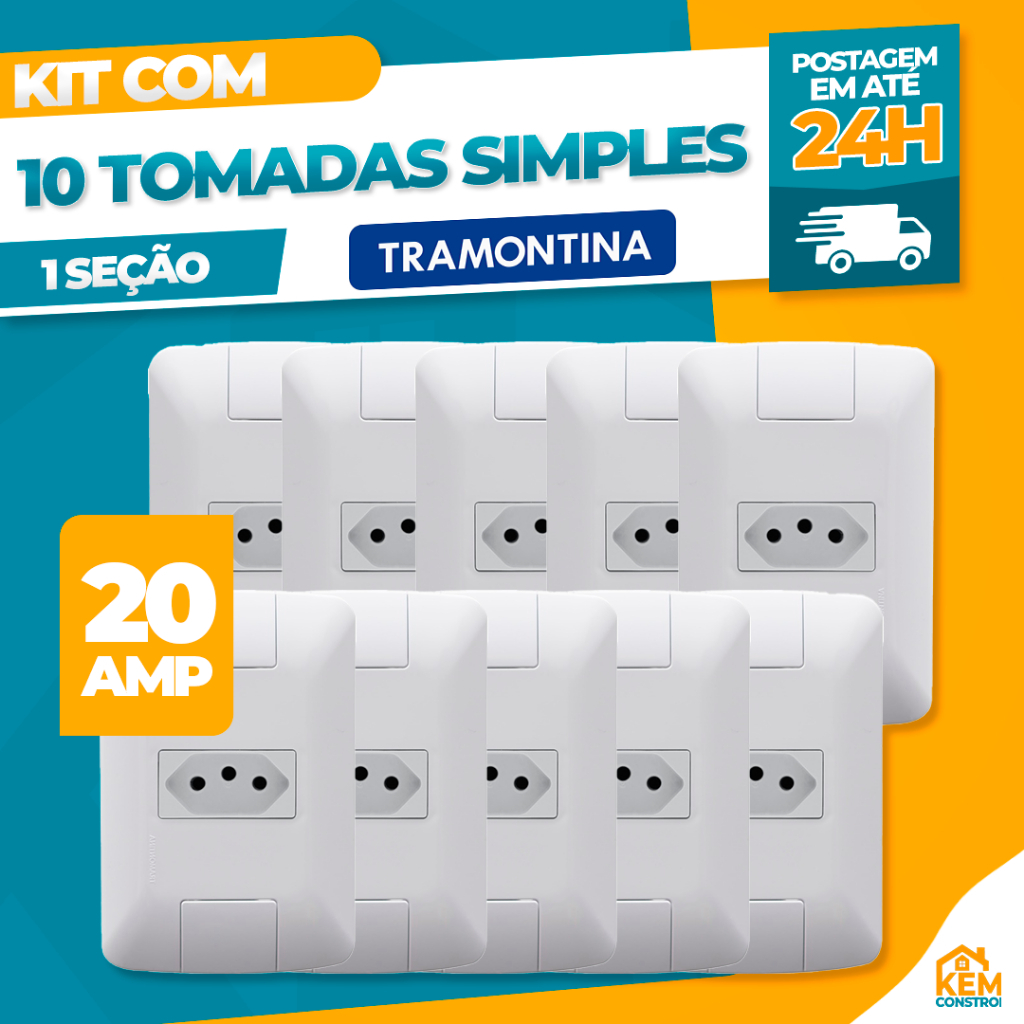 Kit Tomada 20A Tramontina 4x2 Linha Aria (Pino Grosso) 20 Amperes