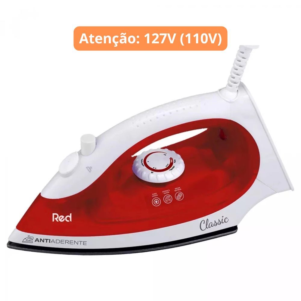 Ferro de Passar 2 em 1 Seco e a Vapor FP200 Red Classic 127V – Potente, Antiaderente e Prático