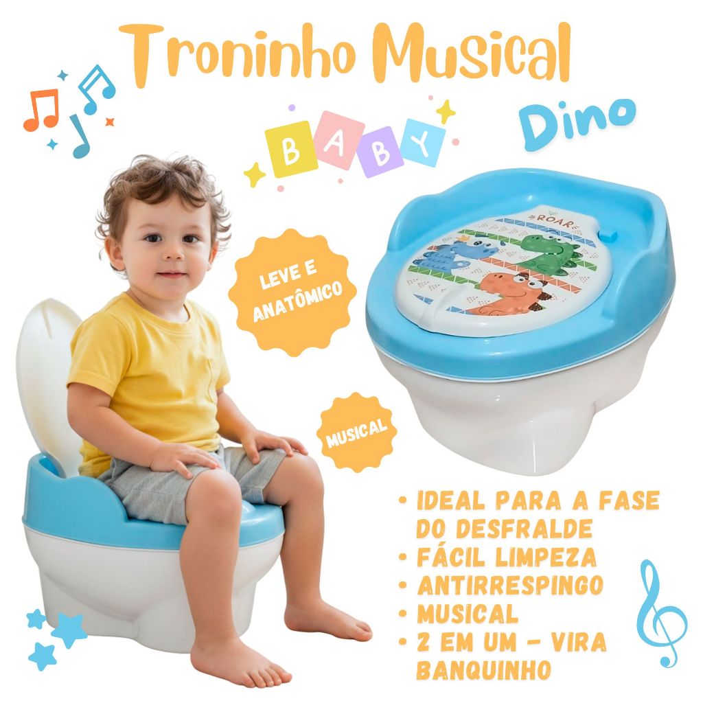 Penico Troninho Infantil Desfralde Musical Azul - Lilas - Laranja 2x1 Criança Bebê Menino ou Menina