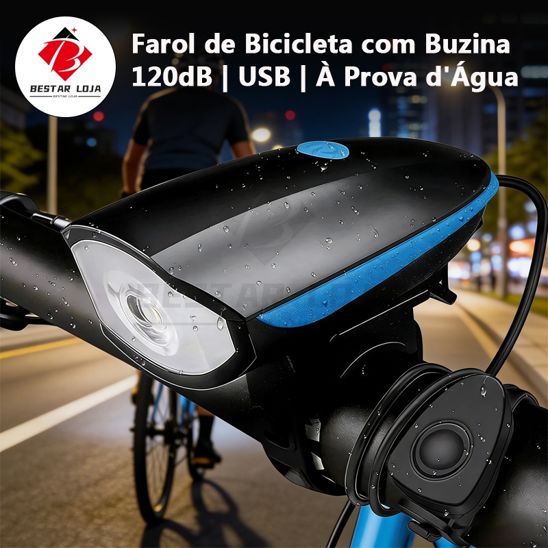 BESTAR LOJA Farol De Bicicleta Com Buzina 120 DB 3 Modos , Recarregável Por USB E À Prova D'água