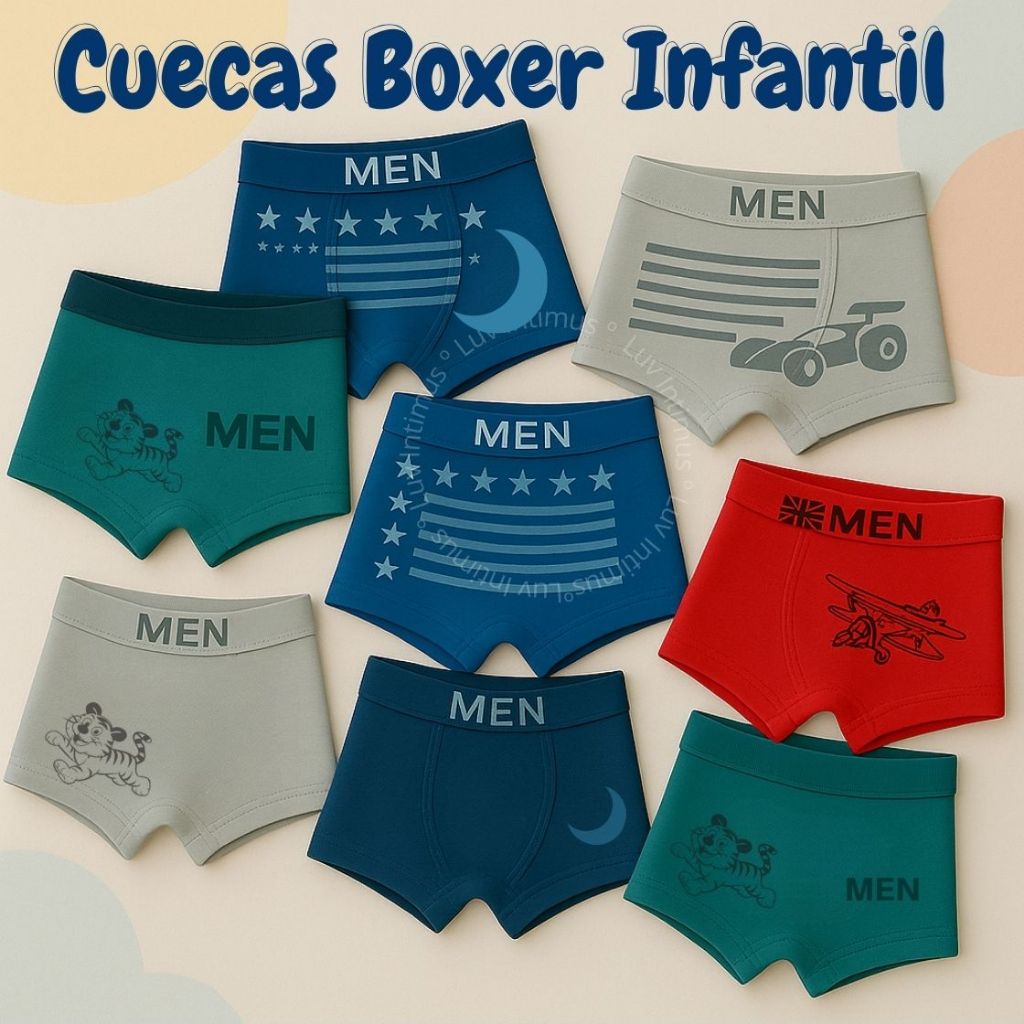 Kit 8,5 ou 3 Cuecas Boxer Infantil 2 a 10 anos Microfibra Premium Menino
