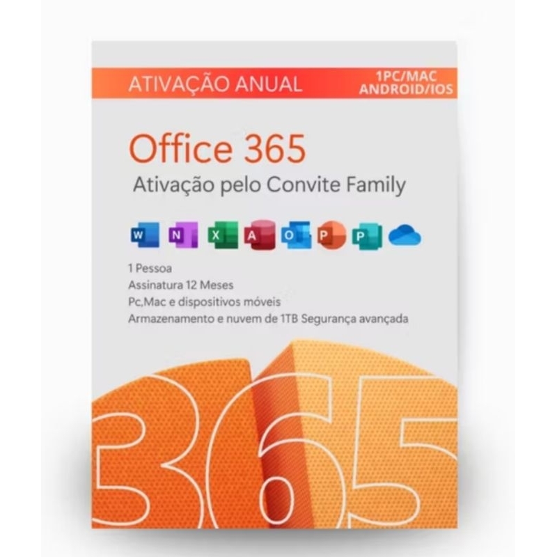 Office 365 Family - Convite 12 Meses + 1TB OneDrive Entrega Física