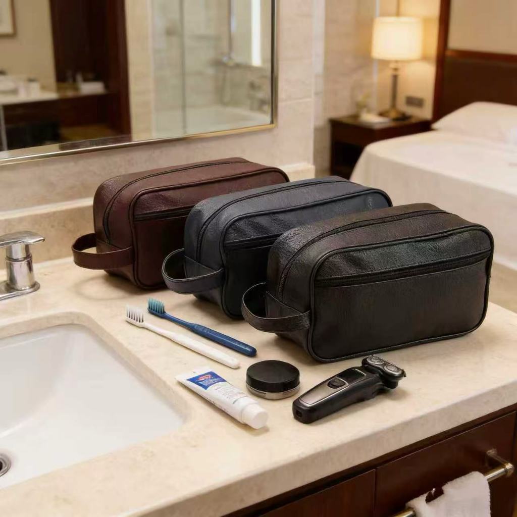 Necessaire Organizadora Bolsa de Mão em Couro Sintético Espaçosa Ideal para Viagem e Uso Diário
