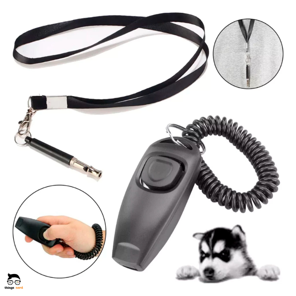 Kit Adestramento Pet Apito Ultrassônico Clicker 2 Em 1 Cão Pulseira Treinamento Cachorro Filhote