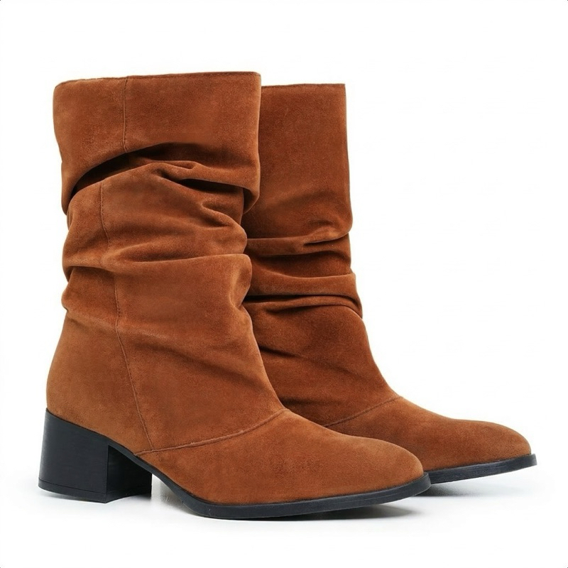 Bota Feminina Slouch Enrugada em camurça Sintética Elegância e Qualidade Premium