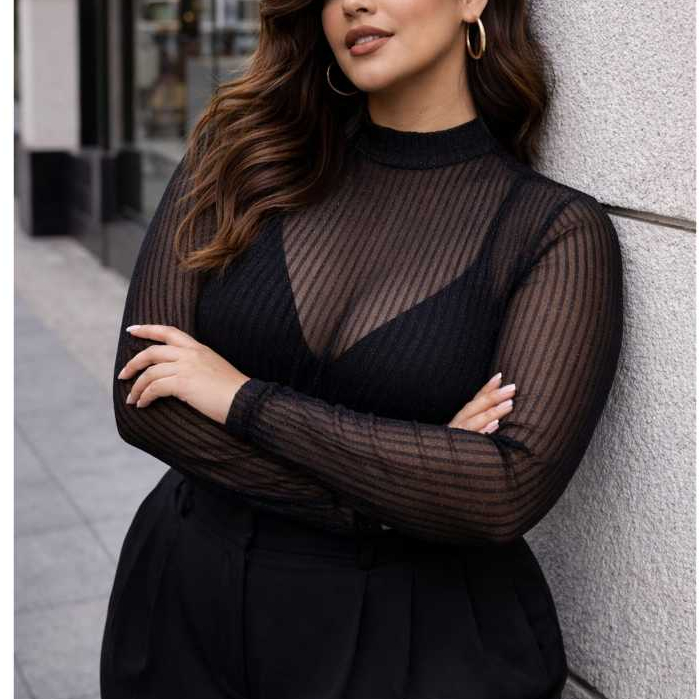 SELAH - BLUSA DE TULE PLUS SIZE DETALHES RISCAS