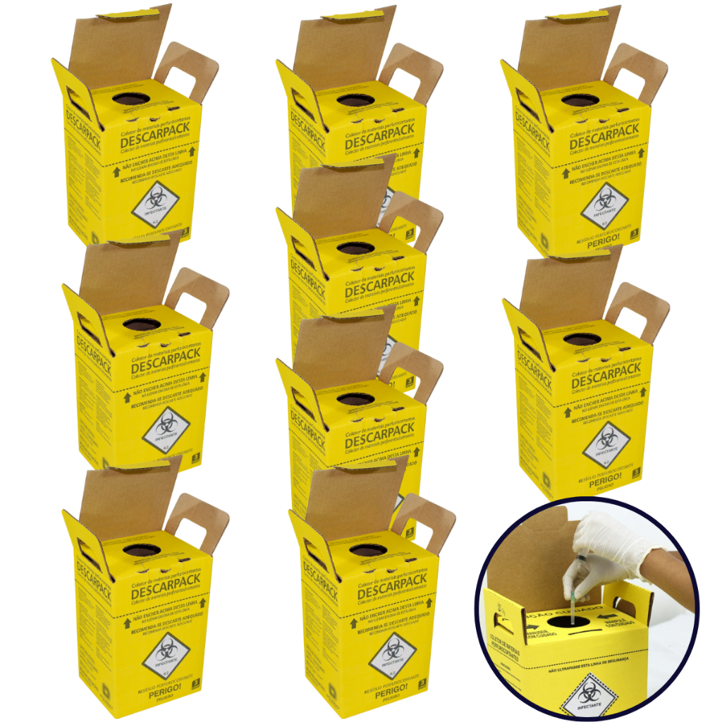 Kit 10 Un Caixa Coletora 3 Litros Descapack Descarte Material Perfurocortante