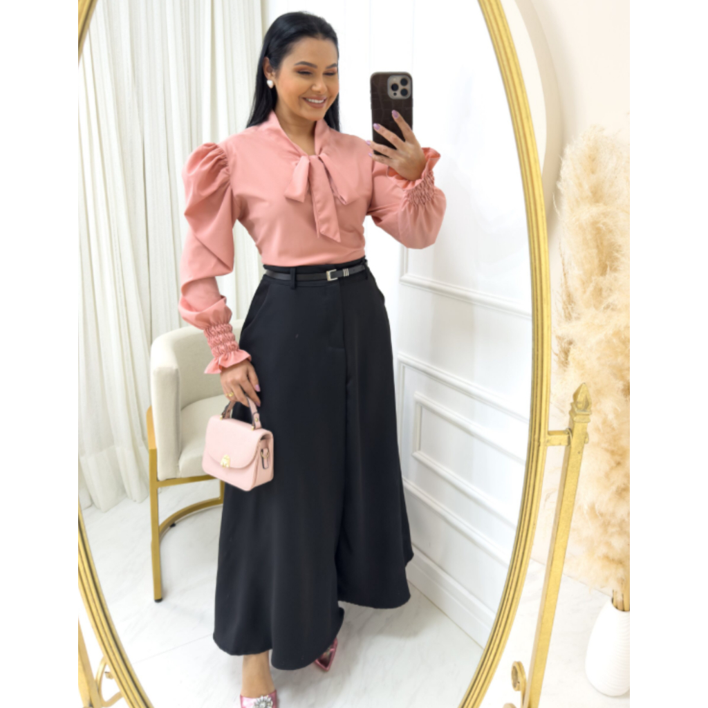 Saia Alfaiataria com CINTO Moda Evangélica Longa Godê Social Cintura Alta Elegante Rodada Premium
