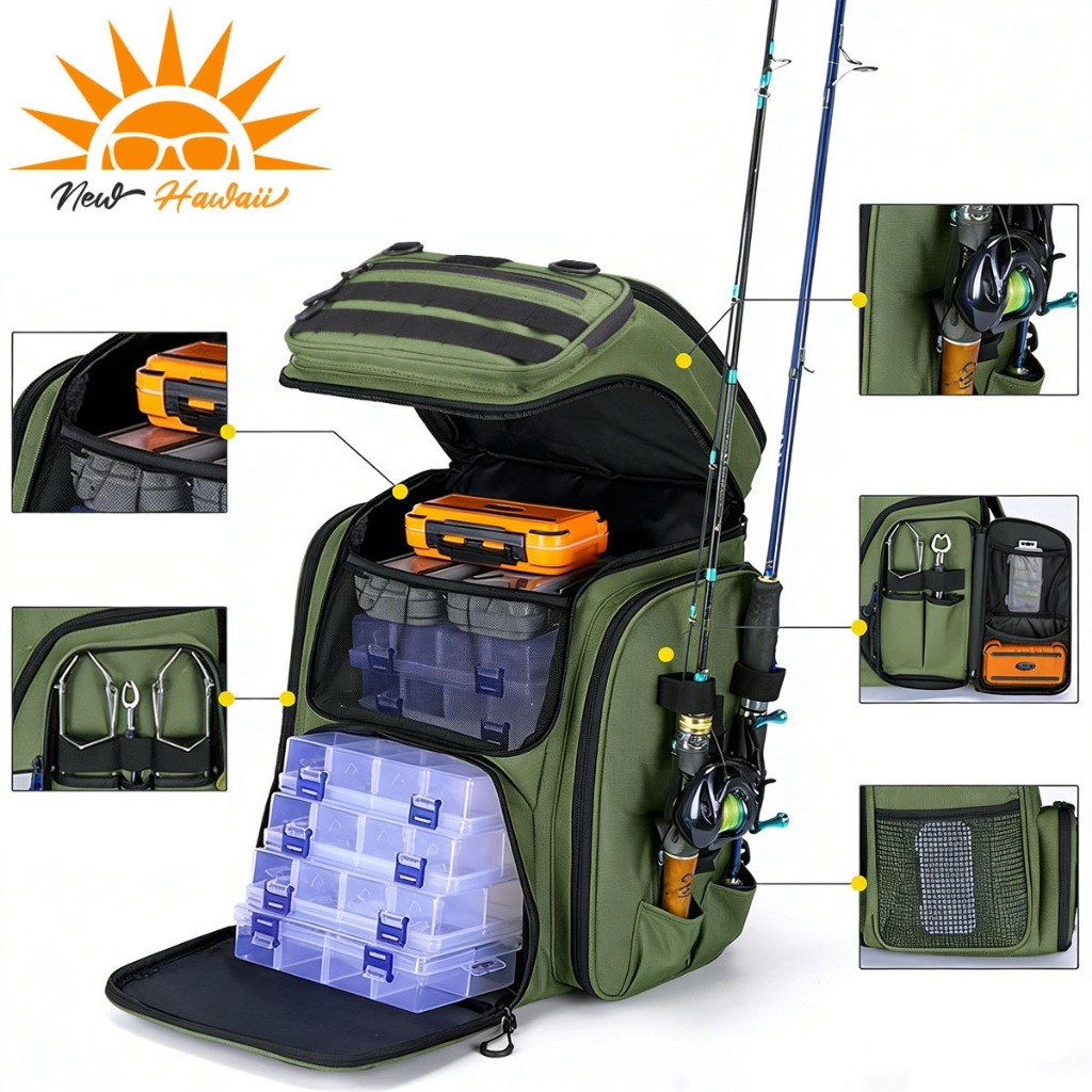 Mochila Camping Pesca Impermeável,50L,Mochila de Pesca para Pesca em água Salgada NEW HAWAII