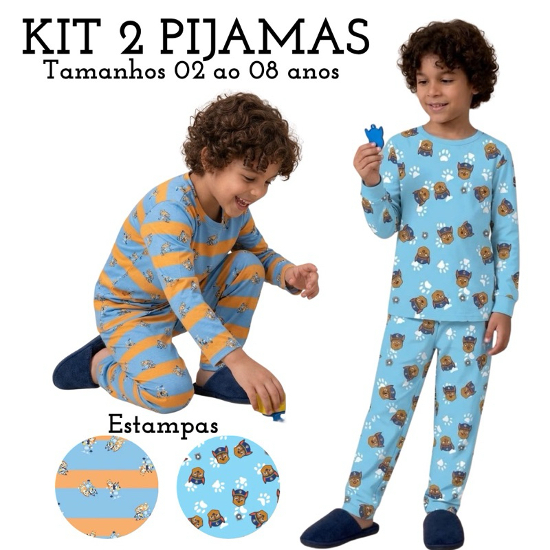 Kit 2 Conjuntos de Pijama Infantil Calça Menino Personagens Manga Longa