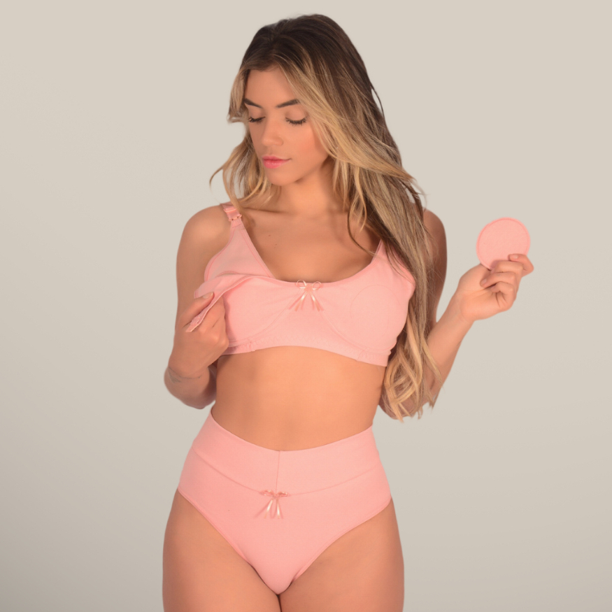Kit Conjunto (Sutiã de Amamentação + Calcinha Pós Parto) Algodão Cintura Alta Sutian Reforçado para Amamentar Gestante