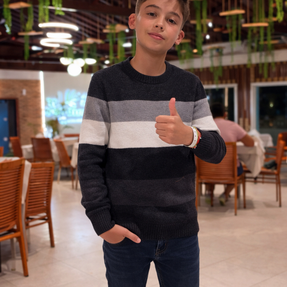 Suéter Infantil Menino Tricô Listrado Inverno Quentinho Casual Elegante Moda Infantil Lavi Tricô