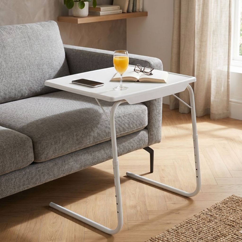 Mesa de Apoio Dobrável Portátil Altura Ajustável Branca Resistente