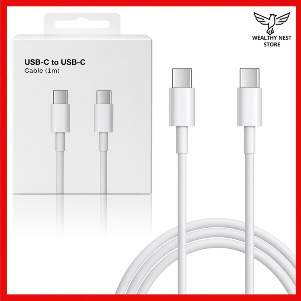 Cabo Carregador USB-C para USB-C 60W 1m / 2m Compatível iPhone 15 16 17 Air Pro Max – Carregamento Rápido