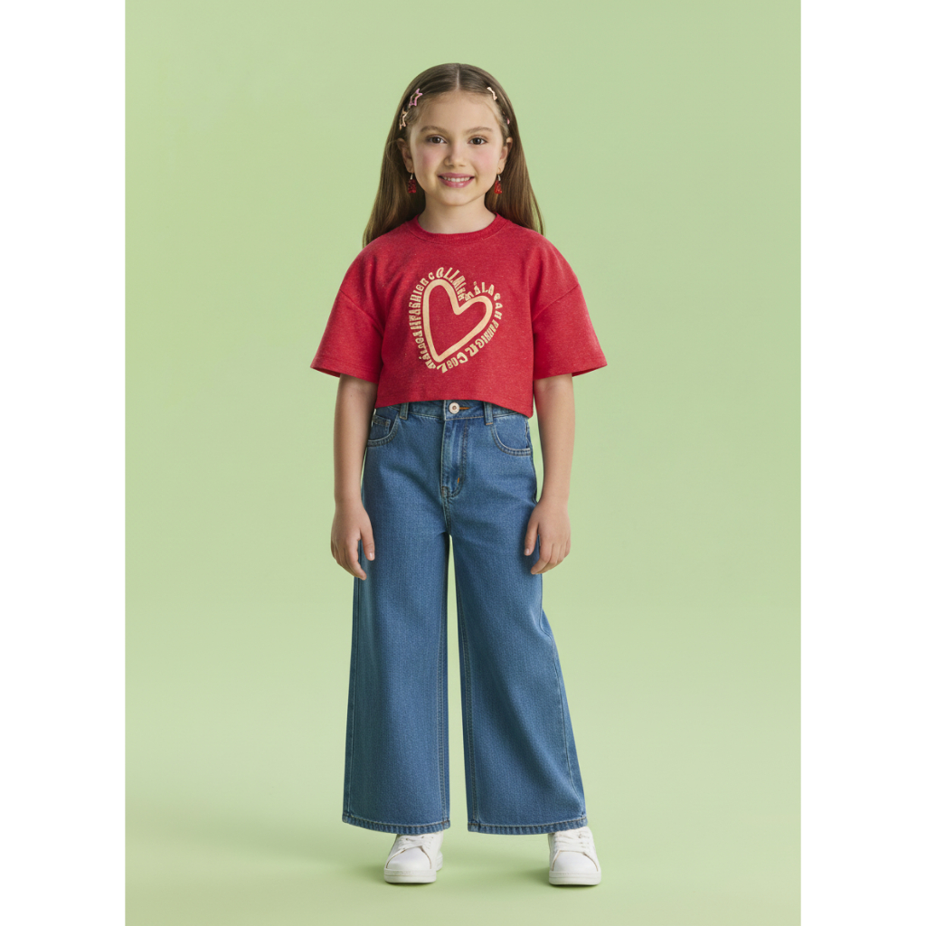 BLUSA INFANTIL MENINA EM MOLETINHO ESTAMPA COM SILK CORAÇÃO MÁLAGAH