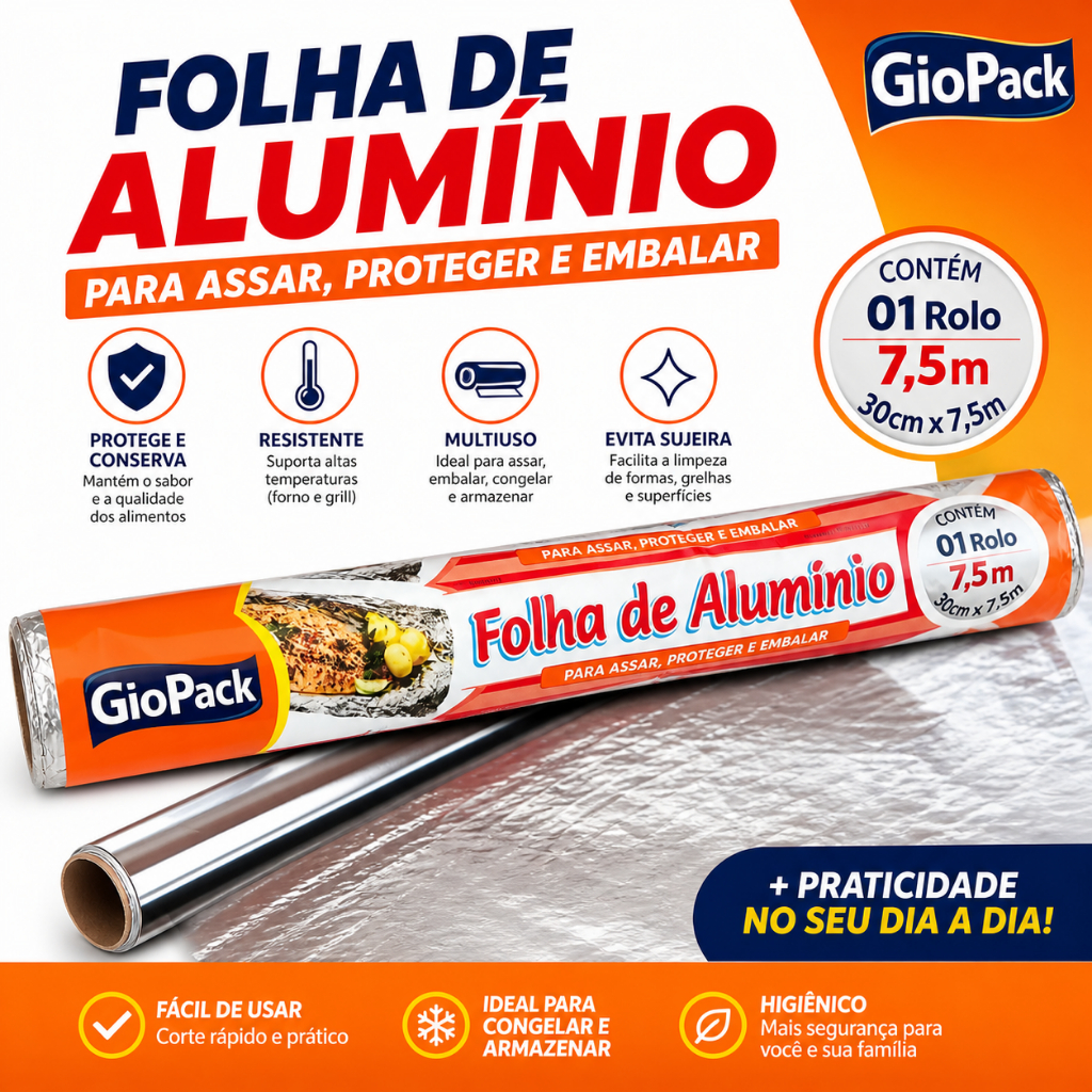 Papel Alumínio Rolo 30cm X 7,5M metros Folha Aluminio para Assar Proteger Embalar