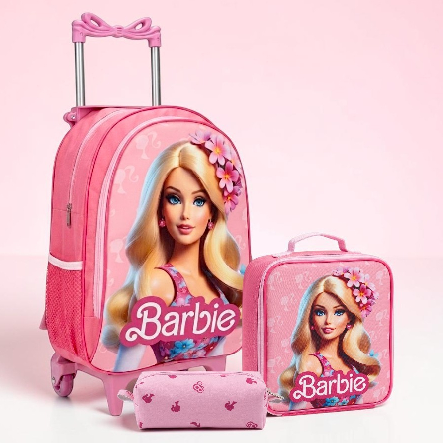 Kit Mochila Rodinha Barbie Infantil Feminina Escolar + Lancheira Térmica Estojo - Oferta