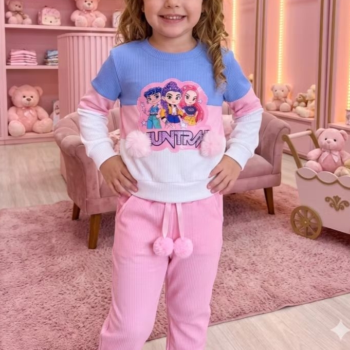Conjunto Infantil  Guerreiras Do K-pop Demon Hunters Huntrix Kpop Roupa Inverno Frio