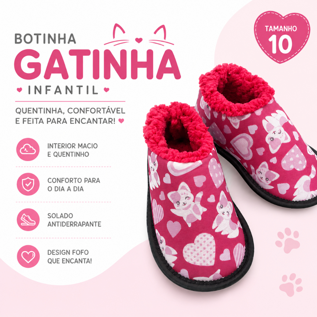 Pantufa BOTINHA feminina peluciada - Gatinha - Senza Spina pantufa infantil