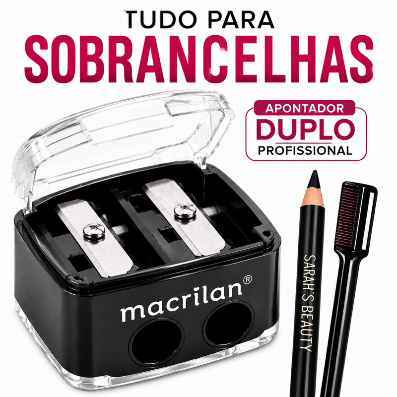 Apontador Duplo Macrilan  + Lápis de Sombracelha Universal | Kit Completo Sobrancelha Perfeita