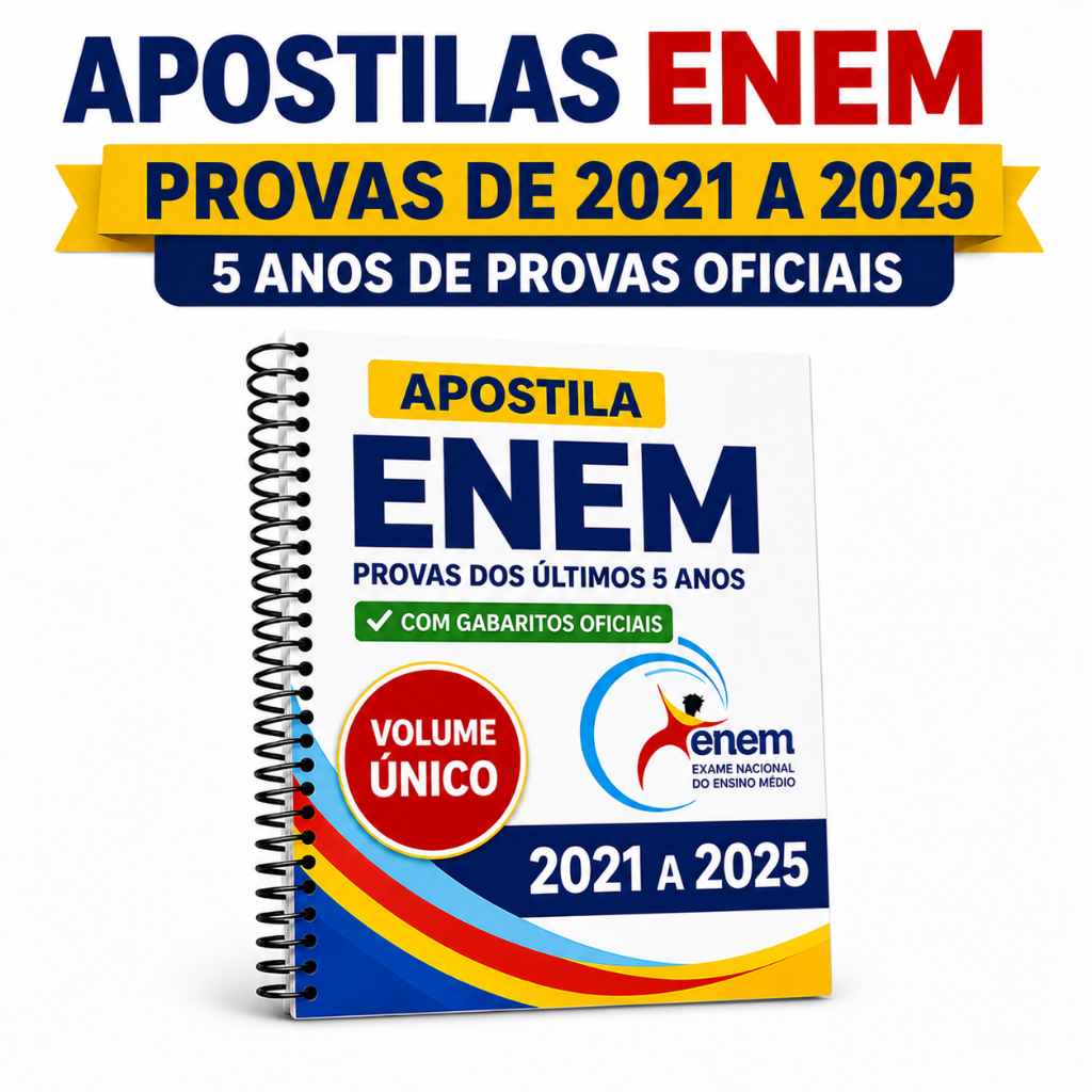 Apostila Enem Provas Antigas Anteriores 5 Anos Provas 2021 a 2025 com Gabaritos e Folhas de Redação