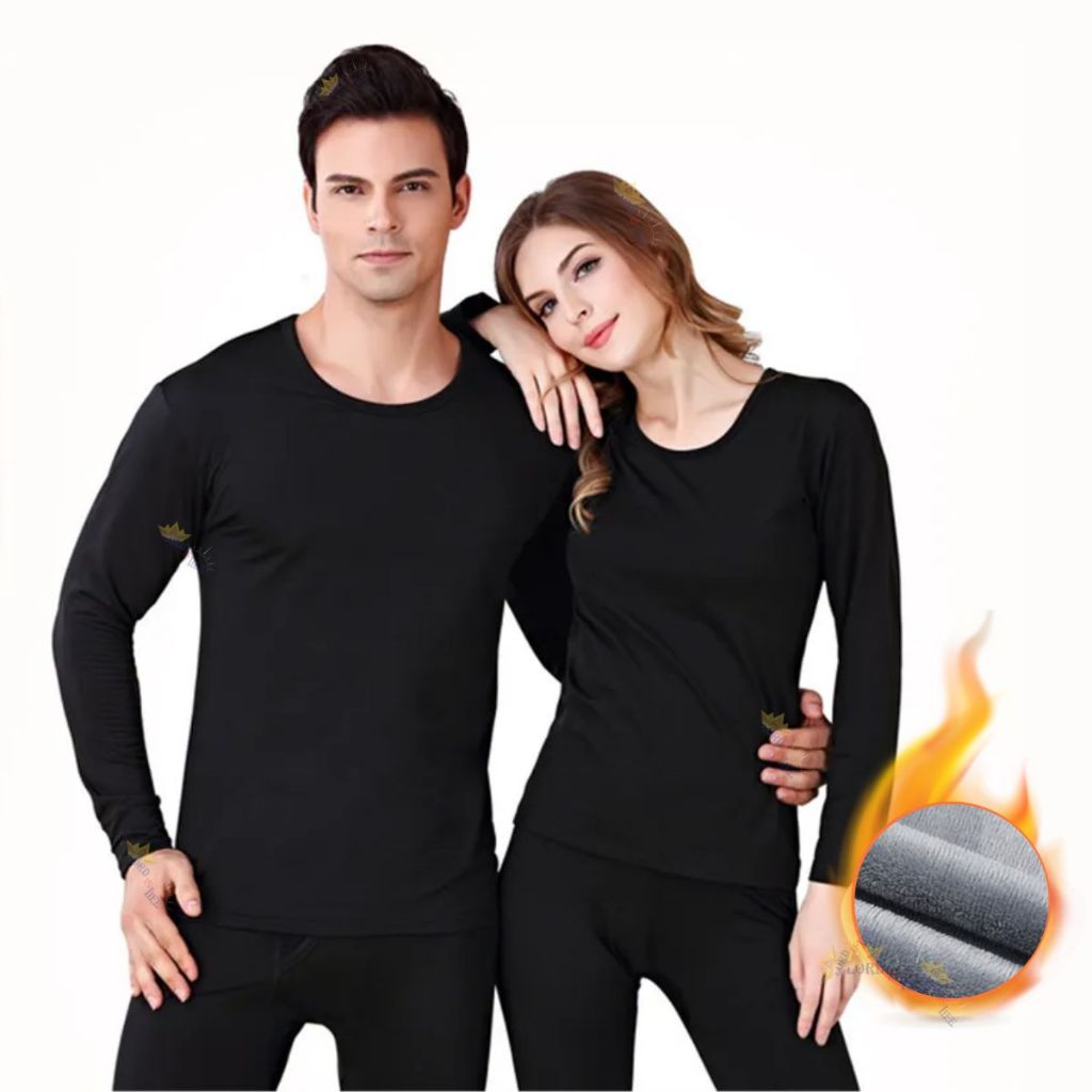 Conjunto Segunda Pele Térmica Flanelado Frio Intenso Preto Masculino Feminino
