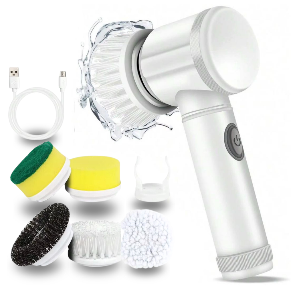 Escova de Limpeza Elétrica Lava Louças 5 em 1 Kit Completo Recarregável Usb Cozinha Banheiro Sapatos