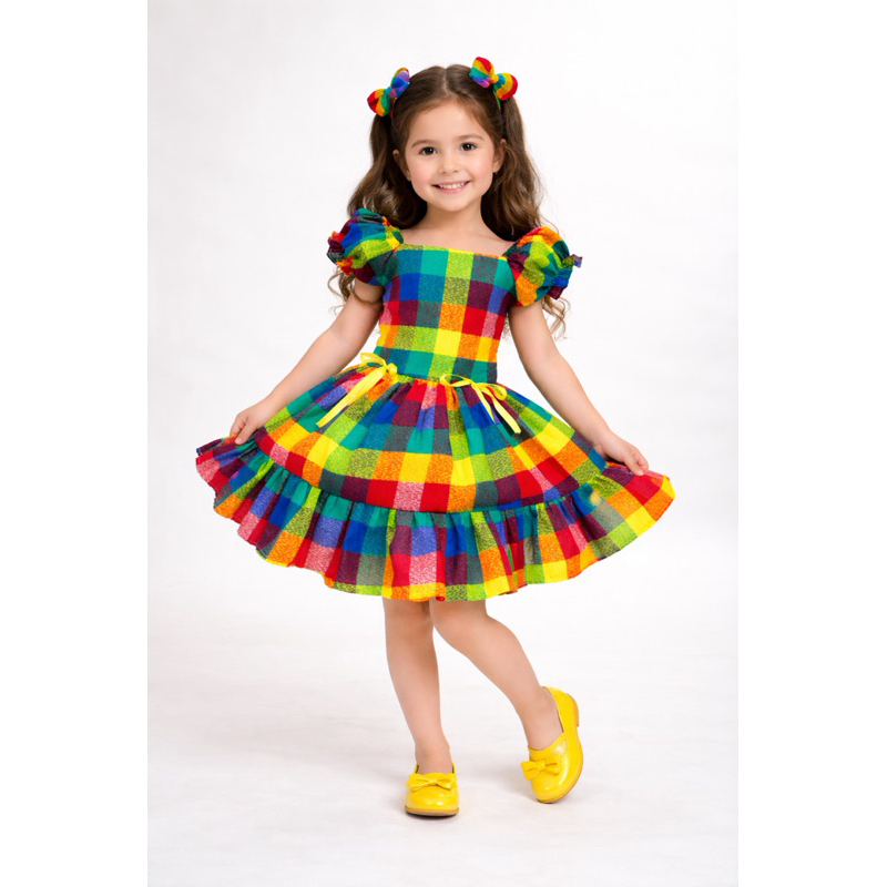 Vestido caipira junino menina festa quadrilha xadrez arraiá apresentação