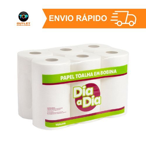 Papel Toalha em Bobina Dia a Dia Branco - 6 Unidades 160m