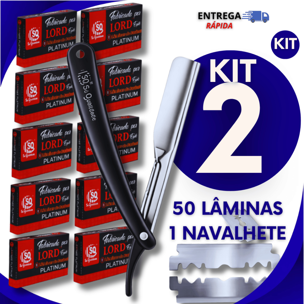 Conjunto Navalhetes Profissional Barbeiro+50 lâminas Aço Inox Acabamento Barba Navalha Barbearia