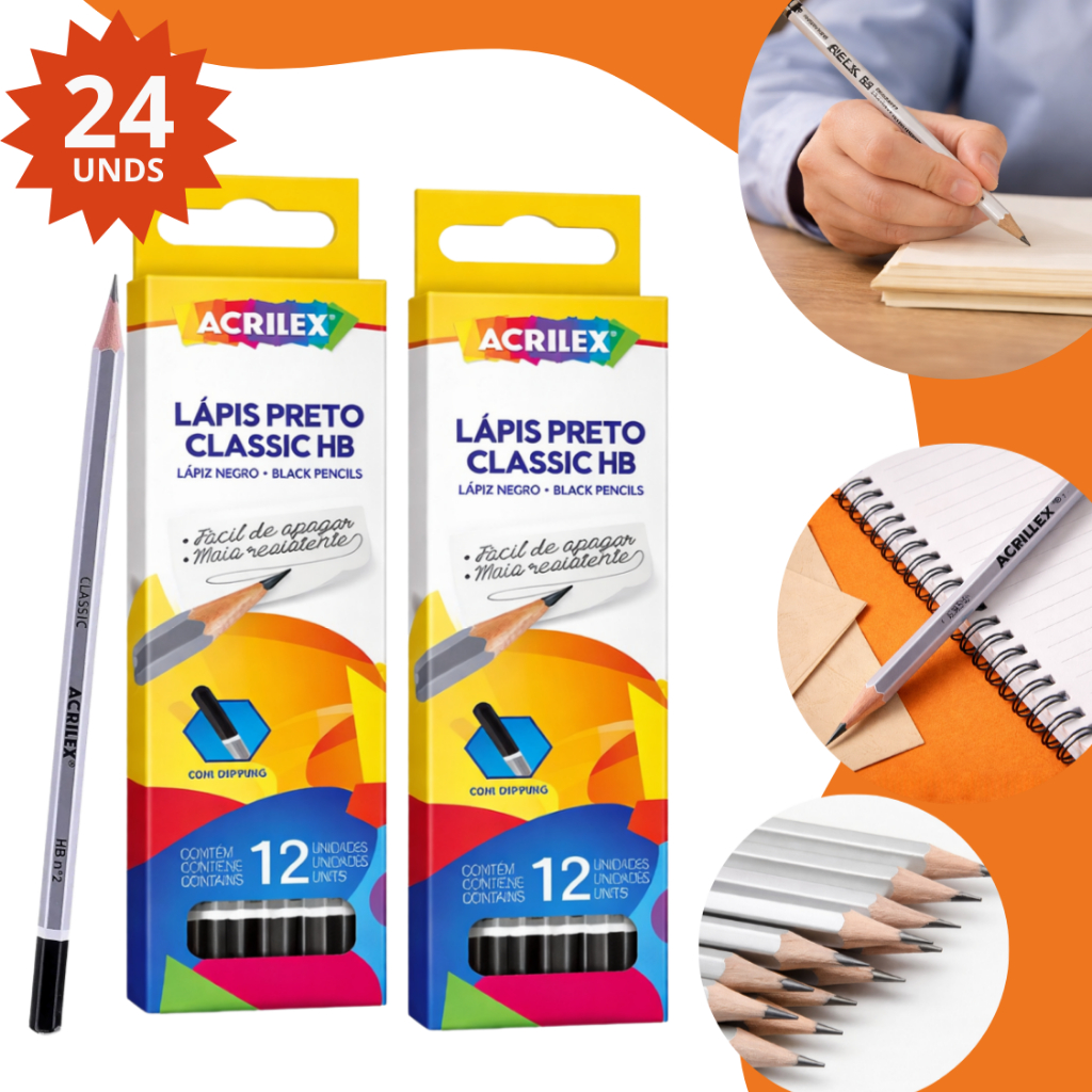 Kit 12/24 Lápis Preto de Escrever N° 2 HB Sextavado Material Escolar Escritório Caixa Não Tóxico