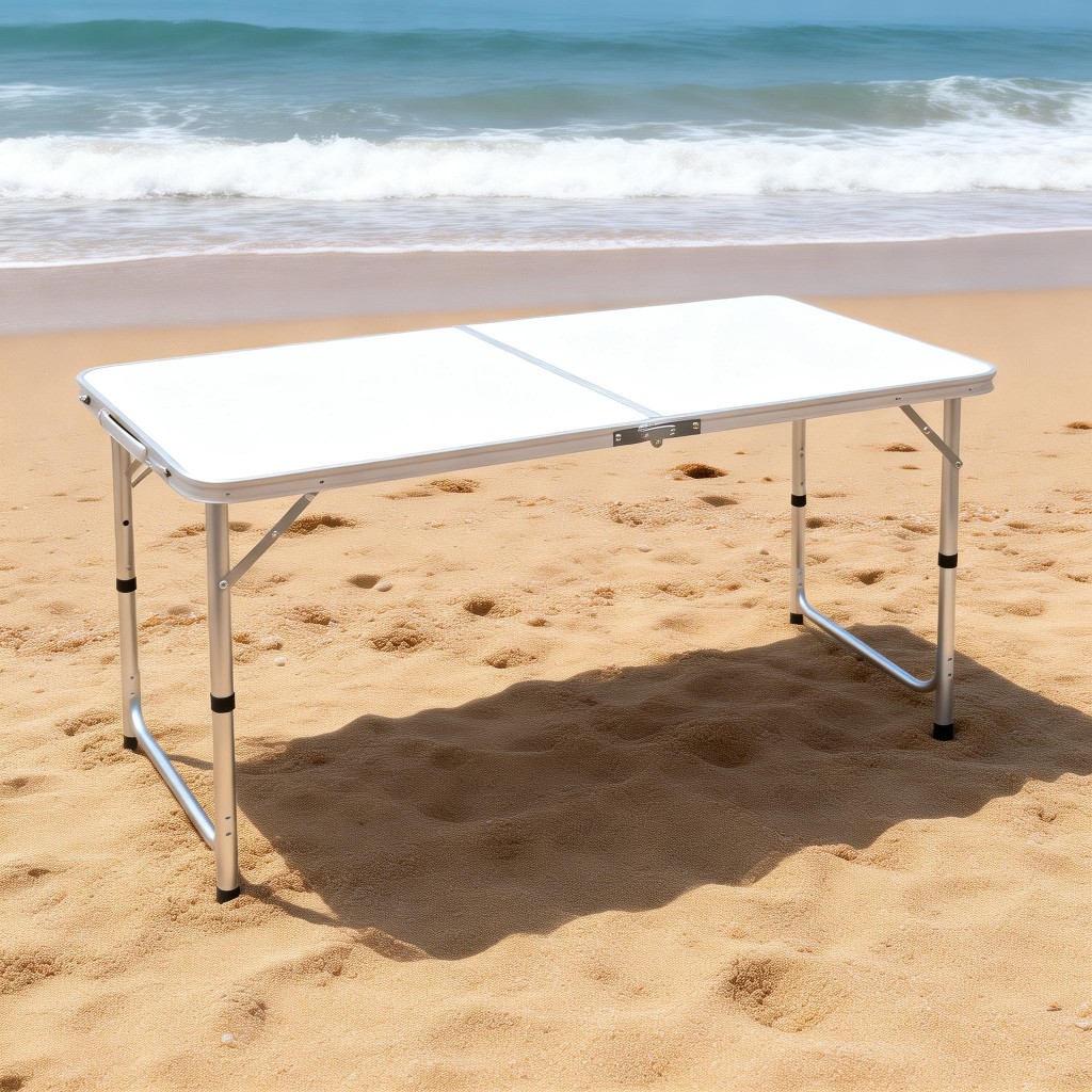 Mesa Dobrável de Alumínio 120x60cm com Tampo MDF e Alça para Camping
