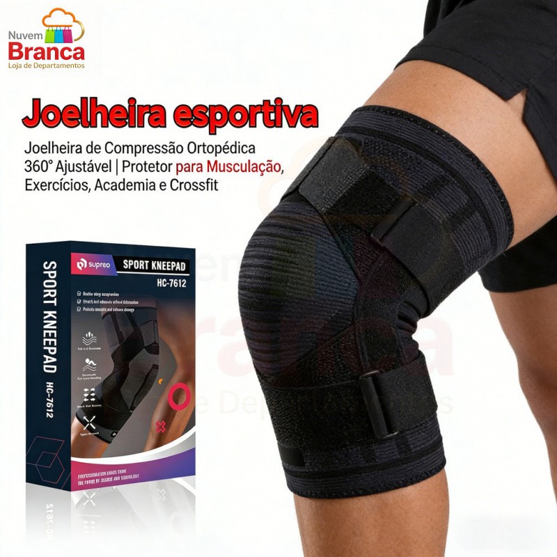 Joelheira de Compressão Ortopédica 360° Ajustável | Protetor para Musculação, Exercícios, Academia e Crossfit