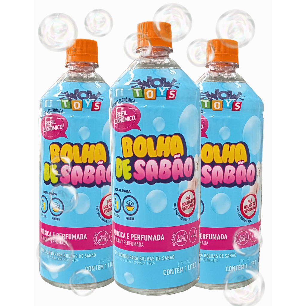 Refil Liquido Para Bolhas De Sabão 1 Litro Para Máquina Brinquedos bolinhas de sabão Wowtoys BUBBLE