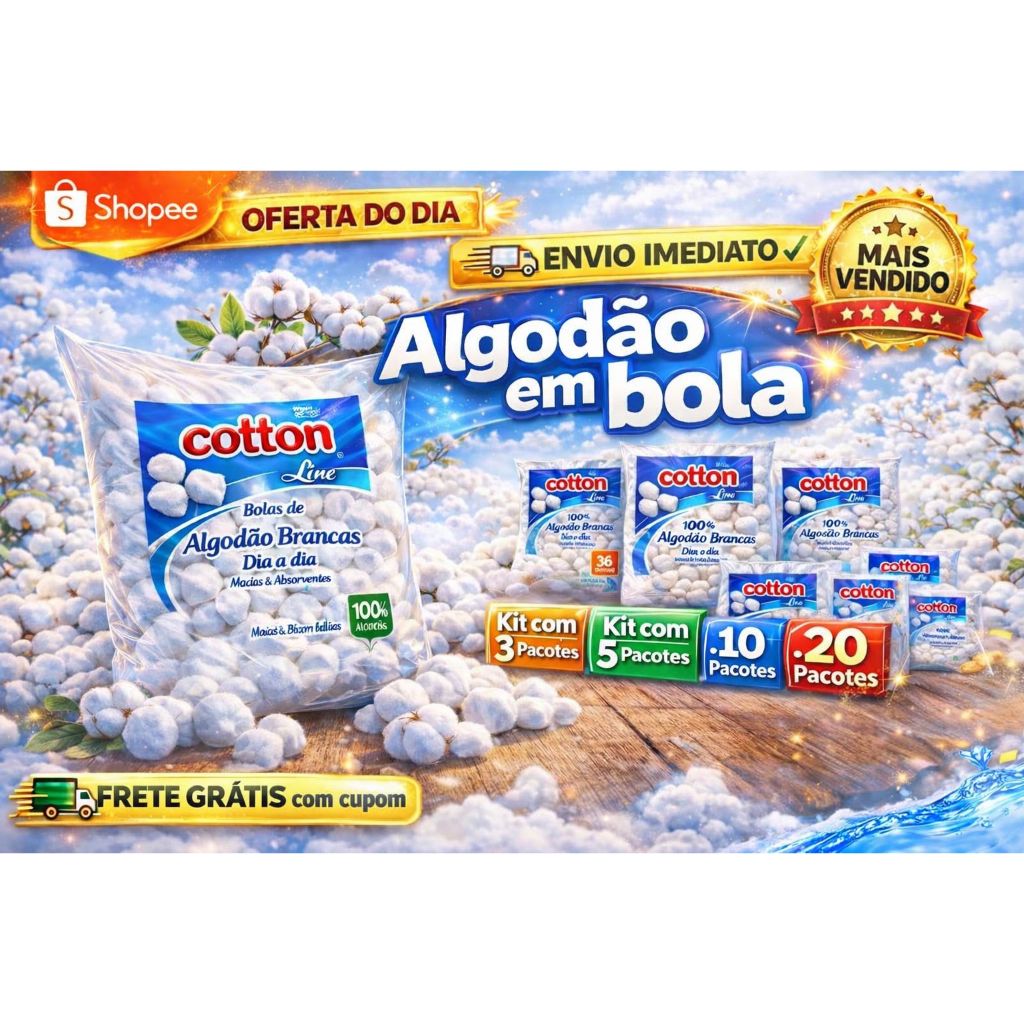 Algodão em Bola, Kit com 20, 10, 5 OU 3 Pacotes de Algodão em Bola Cotton- cada pacote 40g, macio. super oferta