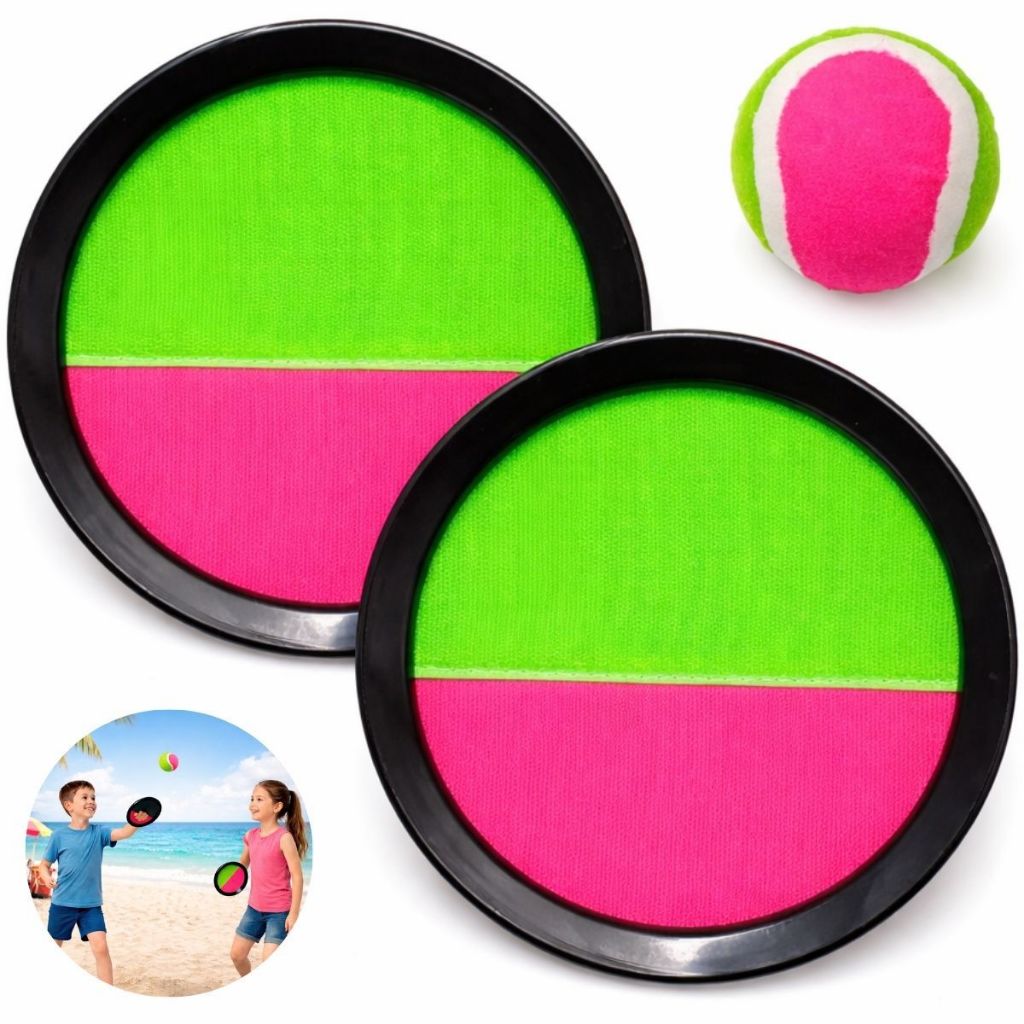 Kit 2 Raquetes Velcro + Bola Esporte Bateu Colou Infantil Jogos para Praia