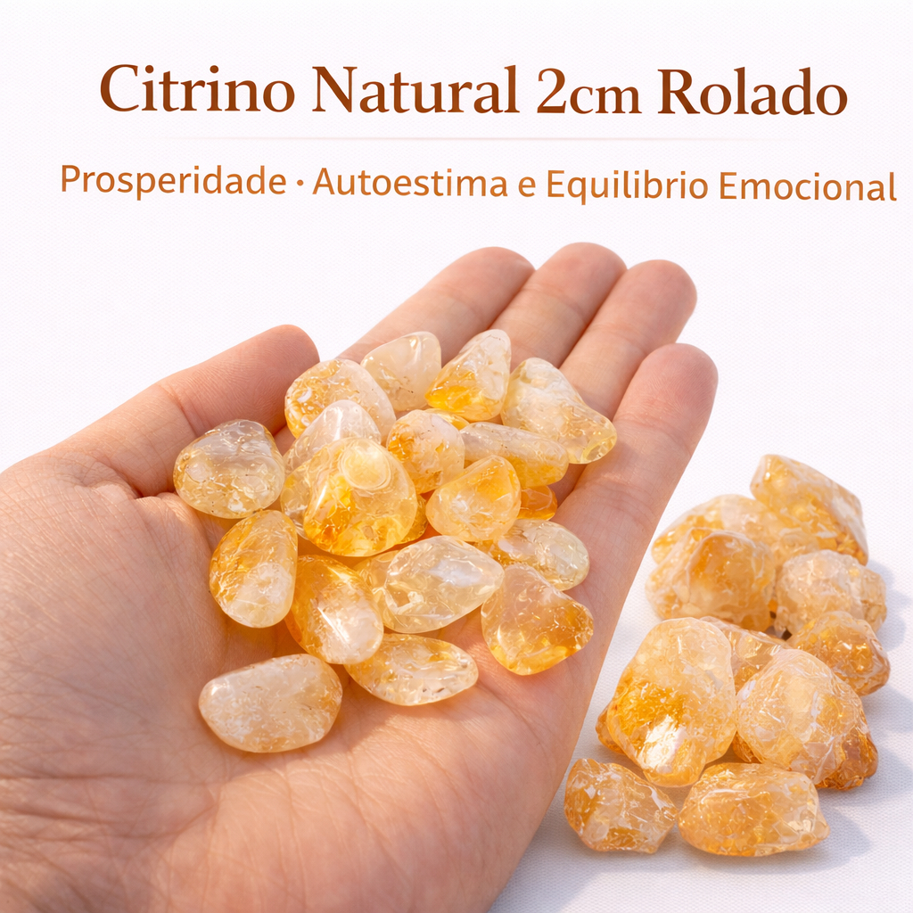 Citrino Natural 2cm Rolado Bruto Cristal de Prosperidade Autoestima e Equilíbrio Emocional Plexo Solar Envio Rápido