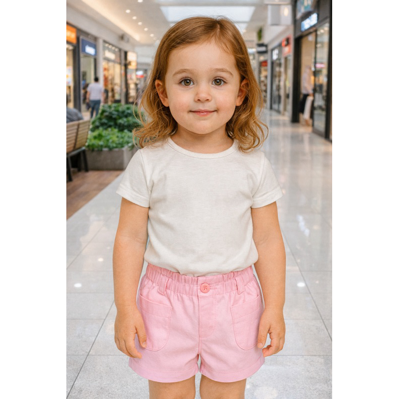 Short Bermuda Sarja Rosa Menina Infantil 1 ao 3