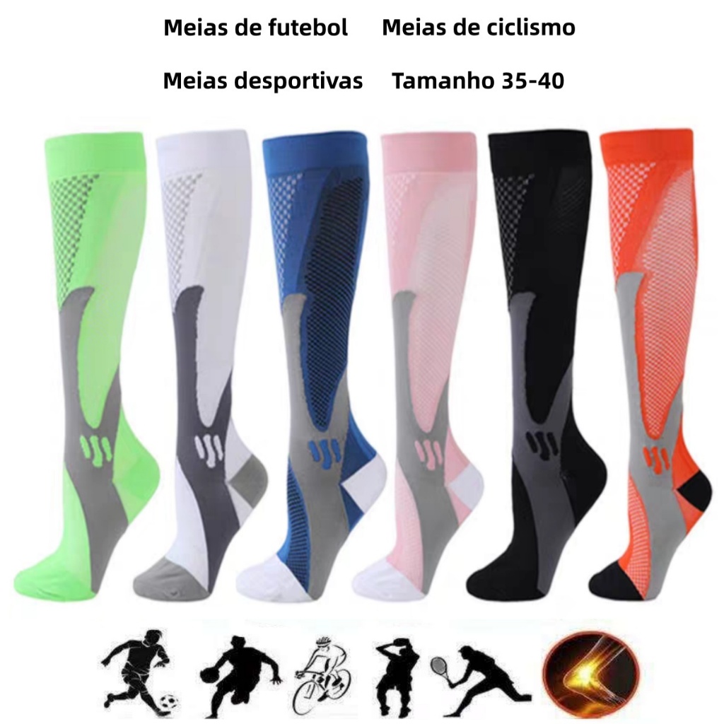 Kit 2 pares Meias de Compressão 35-40 para Futebol Ciclismo e Esportes Unissex (Mulheres e Jovens)  Prevenção de Varizes