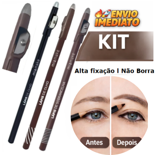 Kit Lápis Olho e Sobrancelha Preto, Marrom e Universal | 2 ou 3 Unidades | Mais Vendido | Envio Imediato