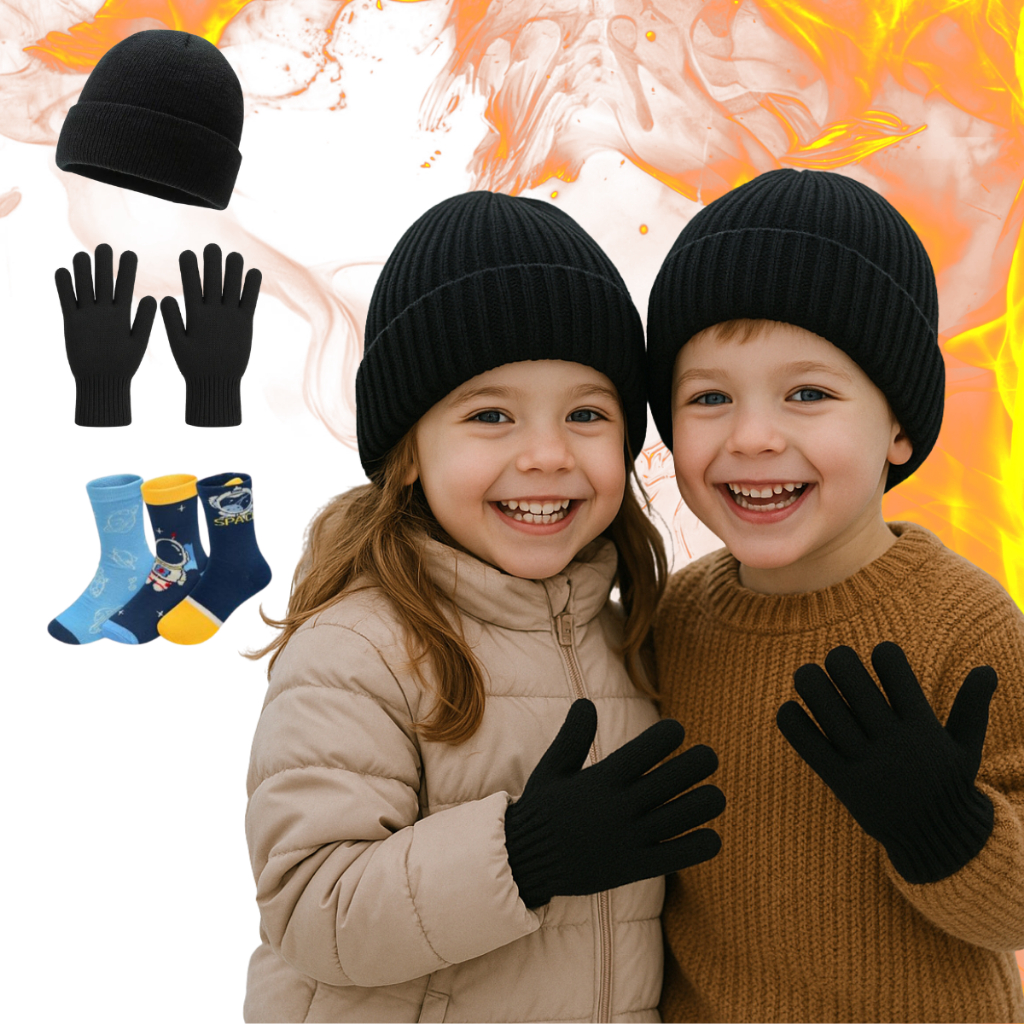 Kit Inverno Infantil Touca Luva e Meia Cano Alto Para Frio Menino e Menina Confortável