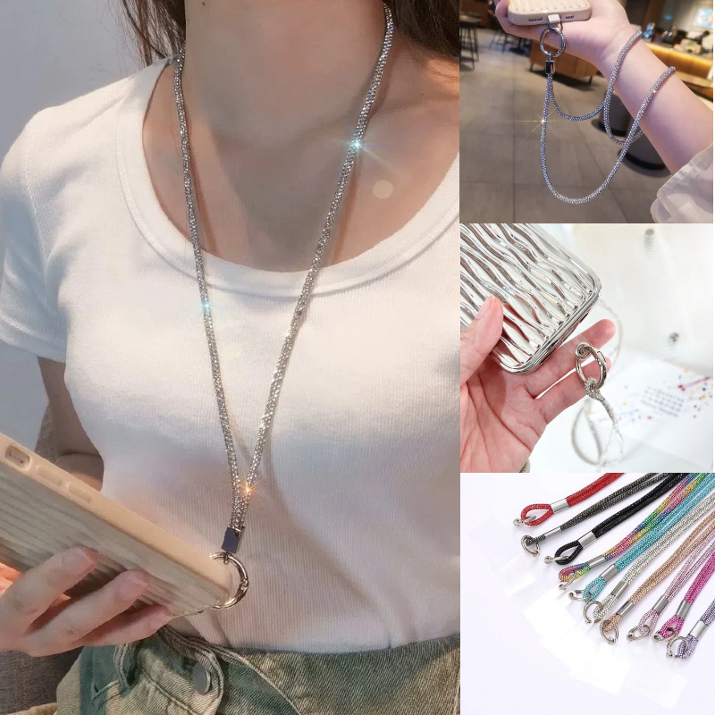 Cordão Celular com Strass, 60CM Corrente de Pescoço, Estiloso Presente