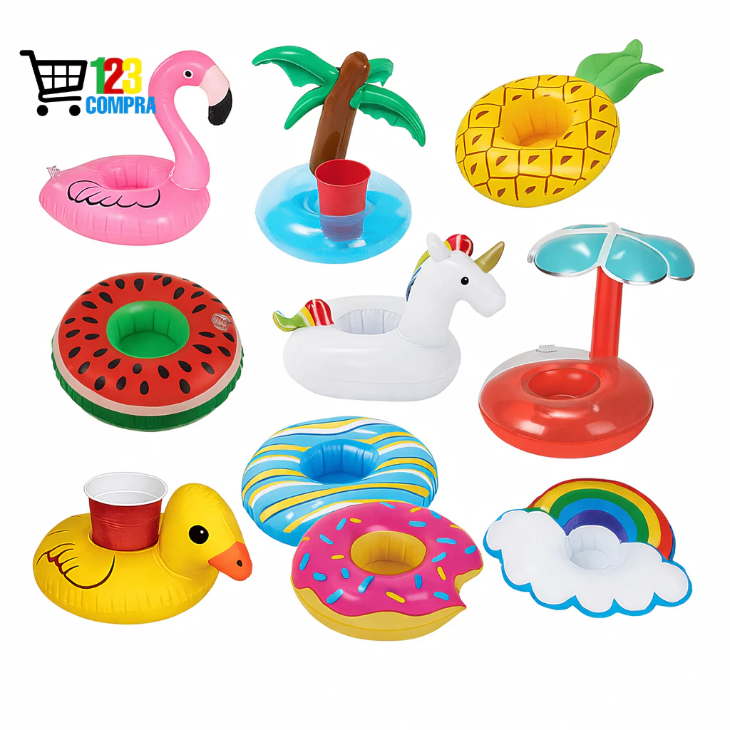 Kit 6/12 Porta Copos Boia Inflavel Piscina Varios Formatos Porta Lata Brinquedos para Piscina