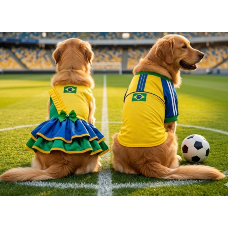 Vestido Pet Femea Macho Roupa da Copa 2026 Brasil RN PP P M G GG XG XXG cachorro e gato Chic Love